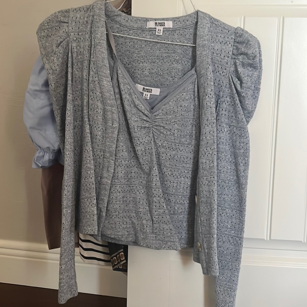 Twin set, pointelle, nylon/polyester material.  Has stretch to it